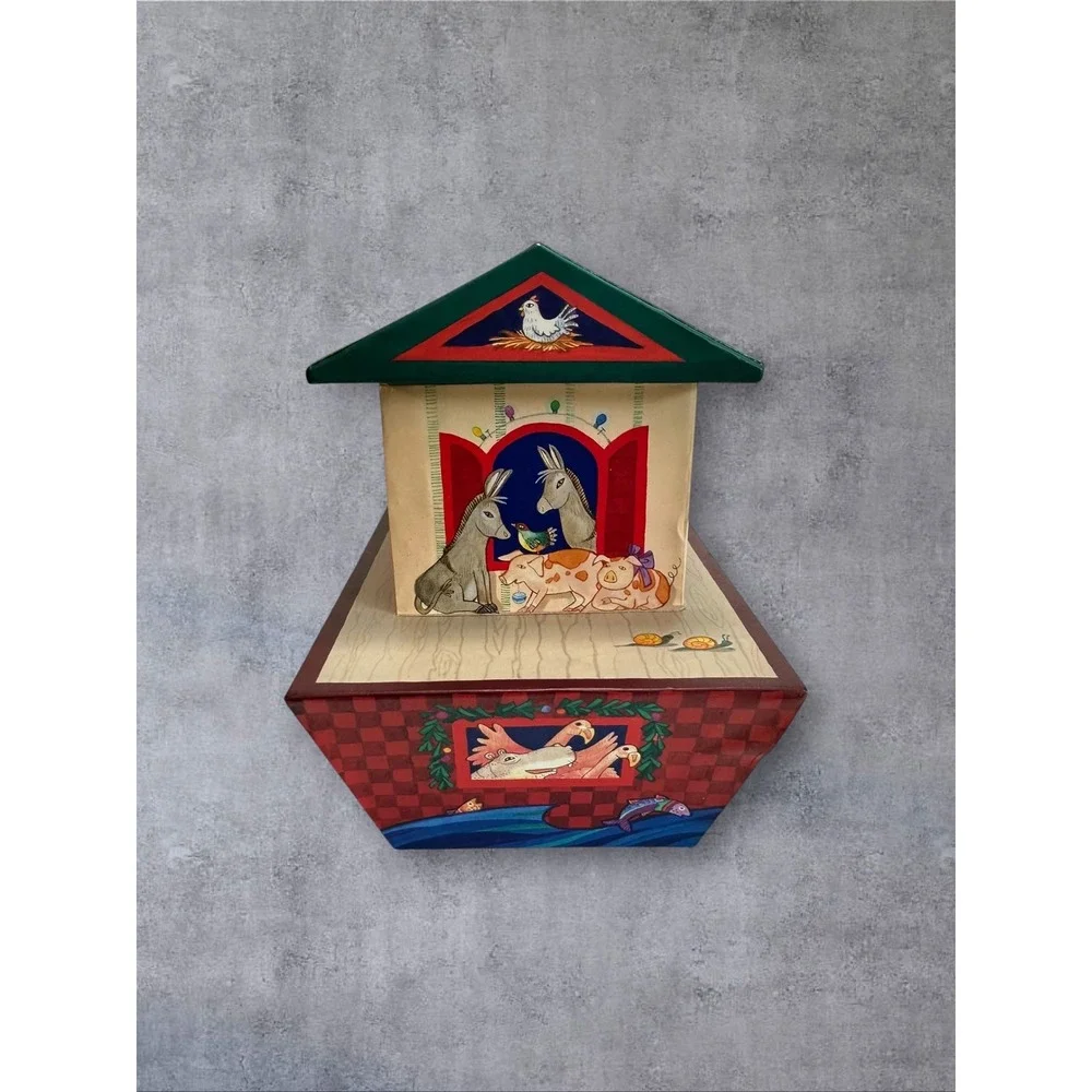 Hallmark Noahs Ark Decorative Gift Box Christmas Nursery Storage Multicolor